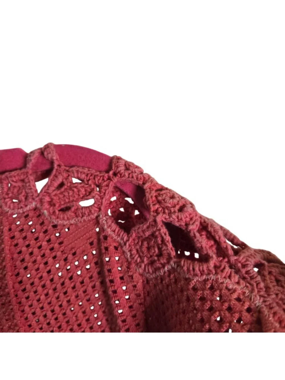 Free People Bohemian Crochet Shoulder Tie Neckline Faded Red Cotton Top Size S